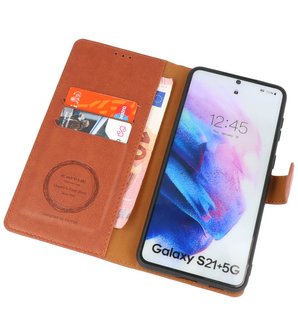 Book Case Pasjeshouder Telefoonhoesje voor Samsung Galaxy S21 Plus Bruin