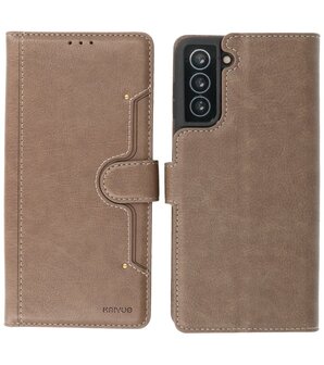 Book Case Pasjeshouder Telefoonhoesje voor Samsung Galaxy S21 Plus Grijs