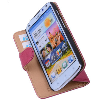BestCases Fuchsia Huawei Ascend G610 Luxe Echt Lederen Booktype Hoesje