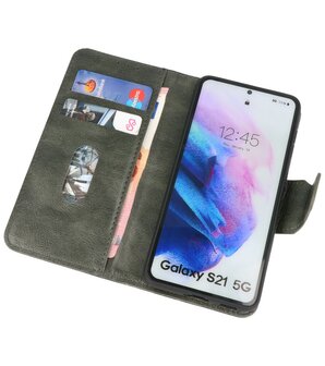 Portemonnee Wallet Case Hoesje voor Samsung Galaxy S21 - Donker Groen