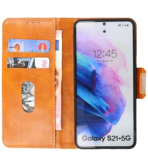 Portemonnee Wallet Case Hoesje voor Samsung Galaxy S21 Plus - Bruin