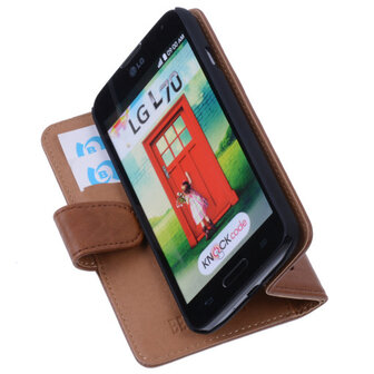 BestCases Bruin Luxe Echt Lederen Booktype Hoesje voor LG L70