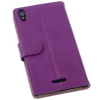 BestCases Lila Hoesje voor Sony Xperia T3 Stand Echt Lederen Booktype