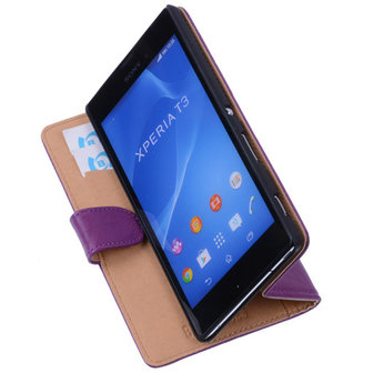 BestCases Lila Hoesje voor Sony Xperia T3 Stand Echt Lederen Booktype