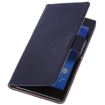 BestCases Navy Blue Hoesje voor Sony Xperia T3 Stand Echt Lederen Booktype