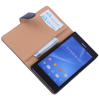 BestCases Navy Blue Hoesje voor Sony Xperia T3 Stand Echt Lederen Booktype