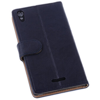 BestCases Navy Blue Hoesje voor Sony Xperia T3 Stand Echt Lederen Booktype
