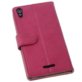 BestCases Fuchsia Hoesje voor Sony Xperia T3 Stand Echt Lederen Booktype