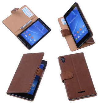 BestCases Bruin Sony Xperia T3 Stand Echt Lederen Booktype Hoesje 