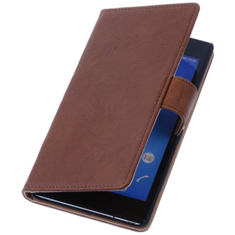 BestCases Bruin Hoesje voor Sony Xperia T3 Stand Echt Lederen Booktype