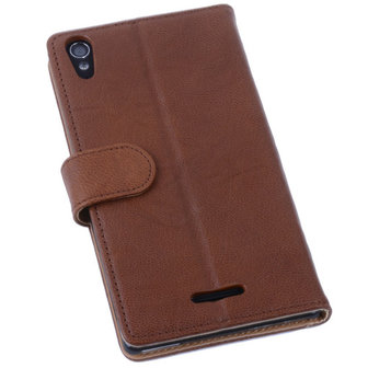 BestCases Bruin Hoesje voor Sony Xperia T3 Stand Echt Lederen Booktype