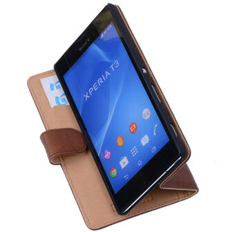 BestCases Bruin Hoesje voor Sony Xperia T3 Stand Echt Lederen Booktype