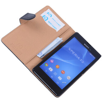 BestCases Zwart Hoesje voor Sony Xperia T3 Stand Echt Lederen Booktype