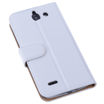 PU Leder Wit Hoesje voor Huawei Ascend G730 Book/Wallet Case/Cover