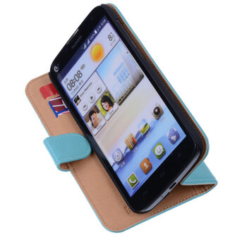 PU Leder Turquoise Hoesje voor Huawei Ascend G730 Book/Wallet Case/Cover