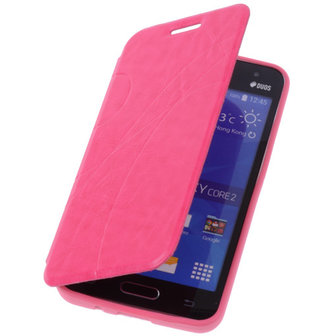 Bestcases Pink TPU Book Case Flip Cover Motief Hoesje voor Samsung Galaxy Core 2