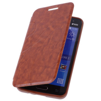 Bestcases Bruin TPU Book Case Flip Cover Motief Hoesje voor Samsung Galaxy Core 2