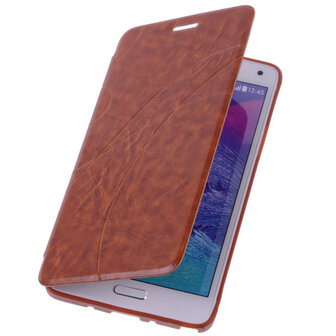 Bestcases Bruin Hoesje voor Samsung Galaxy Note 4 TPU Book Case Flip Cover Motief