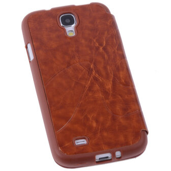 Bestcases Bruin TPU Book Case Flip Cover Motief Hoesje voor Samsung Galaxy S4