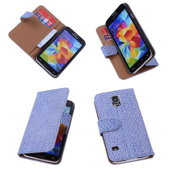 BestCases Antiek Blue White Samsung Galaxy S5 Echt Leer Wallet Case