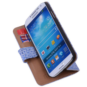 BestCases Antiek Blue White Hoesje voor Samsung Galaxy S4 Echt Leer Wallet Case...