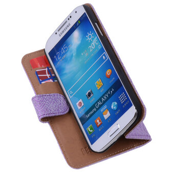 Antiek Purple Hoesje voor Samsung Galaxy S4 i9500 Echt Leer Wallet Case