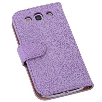 Antiek Purple Hoesje voor Samsung Galaxy S3 Neo Echt Leer Wallet Case