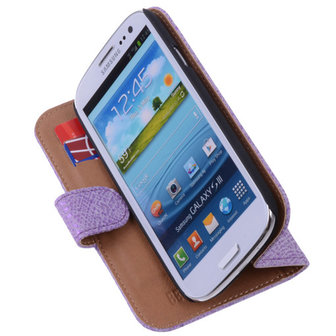 Antiek Purple Hoesje voor Samsung Galaxy S3 Neo Echt Leer Wallet Case