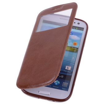 View Case Bruin Hoesje voor Samsung Galaxy S3 / S3 Neo TPU Bookcover