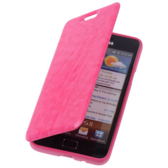 Bestcases Pink TPU Book Case Flip Cover Motief Hoesje voor Samsung Galaxy S2 Plus