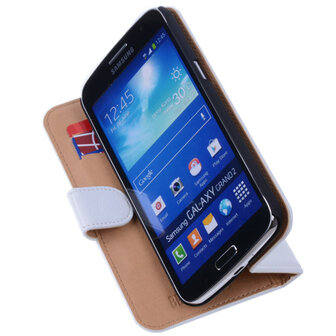 PU Leder Wit Hoesje voor Samsung Galaxy Grand 2 Book/Wallet Case/Cover