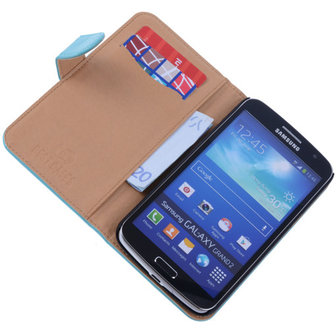 PU Leder Turquoise Hoesje voor Samsung Galaxy Grand 2 Book/Wallet Case/Cover