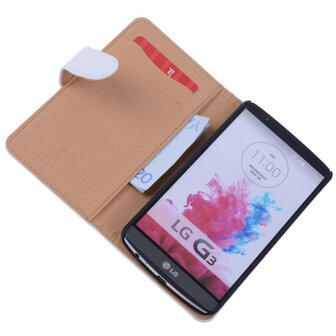 PU Leder Wit Hoesje voor LG G3 Book/Wallet Case/Cover