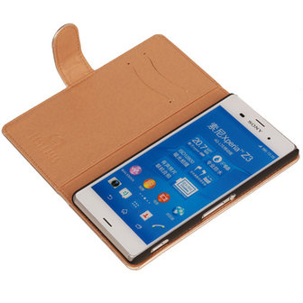 PU Leder Goud Hoesje voor Sony Xperia Z3 Book/Wallet Case/Cover