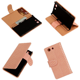 &quot;Slang&quot; Pink Sony Xperia Z3 Compact Bookcase Wallet Cover Hoesje 