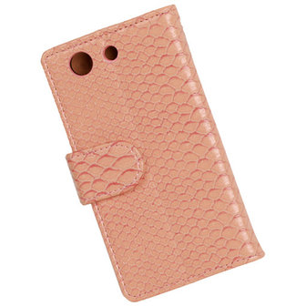 &quot;Slang&quot; Pink Hoesje voor Sony Xperia Z3 Compact Bookcase Wallet Cover