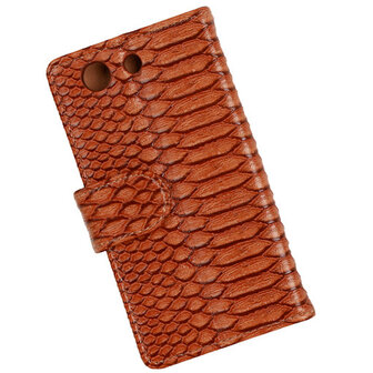 "Slang" Bruin Hoesje voor Sony Xperia Z3 Compact Bookcase Wallet Cover