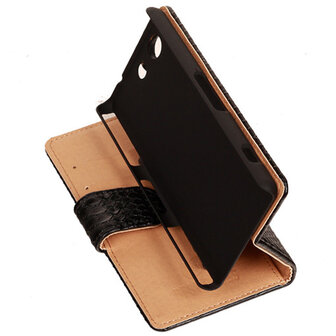 &quot;Slang&quot; Zwart Hoesje voor Sony Xperia Z3 Compact Bookcase Wallet Cover