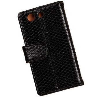 &quot;Slang&quot; Zwart Hoesje voor Sony Xperia Z3 Compact Bookcase Wallet Cover
