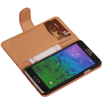 BC Slang  Bruin Hoesje voor Samsung Galaxy Alpha Bookcase Cover