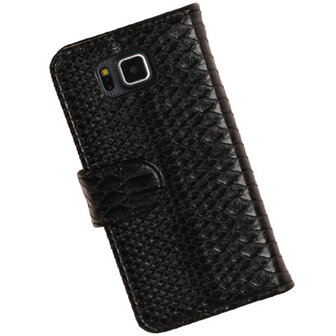 BC Slang  Zwart Hoesje voor Samsung Galaxy Alpha Bookcase Cover