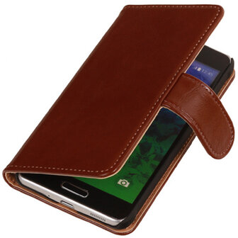 PU Leder Bruin Hoesje voor Samsung Galaxy Alpha Book/Wallet Case/Cover