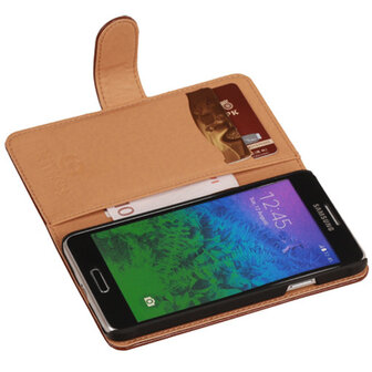 PU Leder Bruin Hoesje voor Samsung Galaxy Alpha Book/Wallet Case/Cover