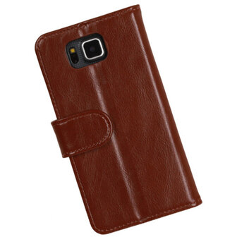 PU Leder Bruin Hoesje voor Samsung Galaxy Alpha Book/Wallet Case/Cover