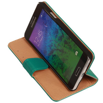 PU Leder Groen Hoesje voor Samsung Galaxy Alpha Book/Wallet Case/Cover