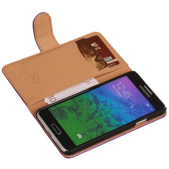 PU Leder Lila Hoesje voor Samsung Galaxy Alpha Book/Wallet Case/Cover