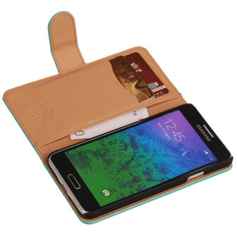 PU Leder Turquoise Hoesje voor Samsung Galaxy Alpha Book/Wallet Case/Cover