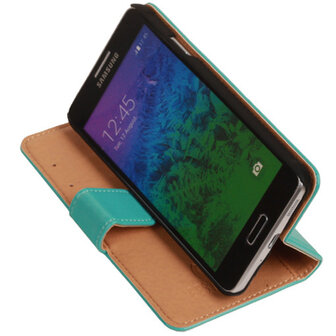 PU Leder Turquoise Hoesje voor Samsung Galaxy Alpha Book/Wallet Case/Cover