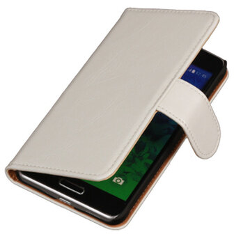 PU Leder Wit Hoesje voor Samsung Galaxy Alpha Book/Wallet Case/Cover