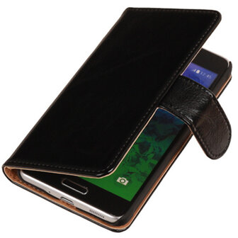PU Leder Zwart Hoesje voor Samsung Galaxy Alpha Book/Wallet Case/Cover
